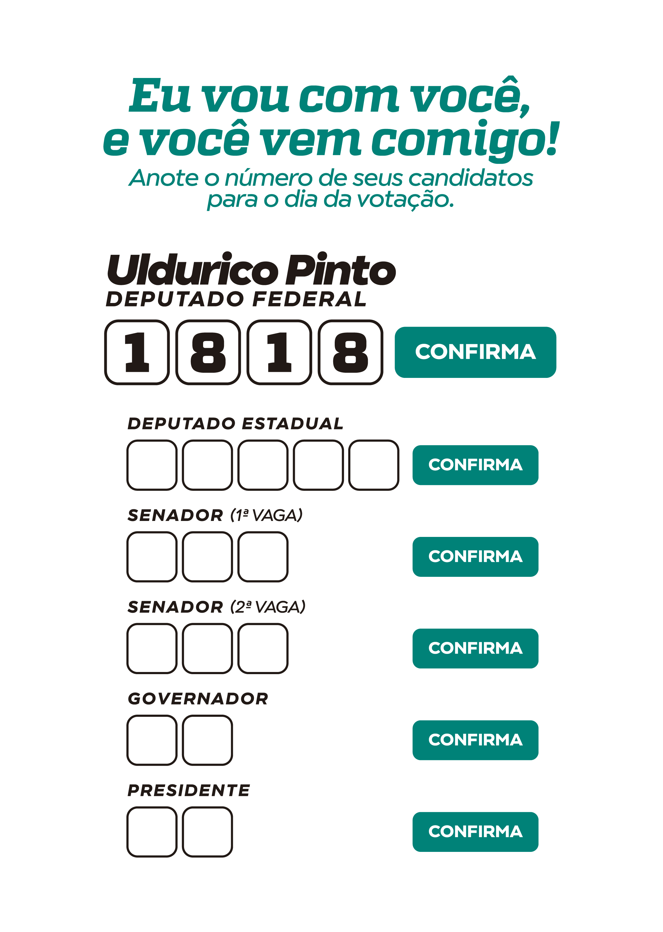 Verso do santinho digital, com o número 1818 para anotar